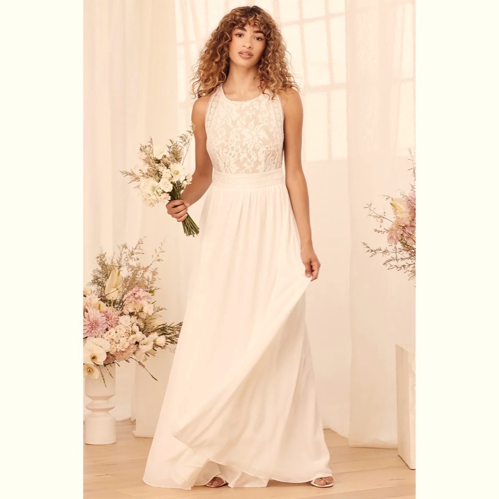 Lulus Forever and Always White Lace Maxi Dress